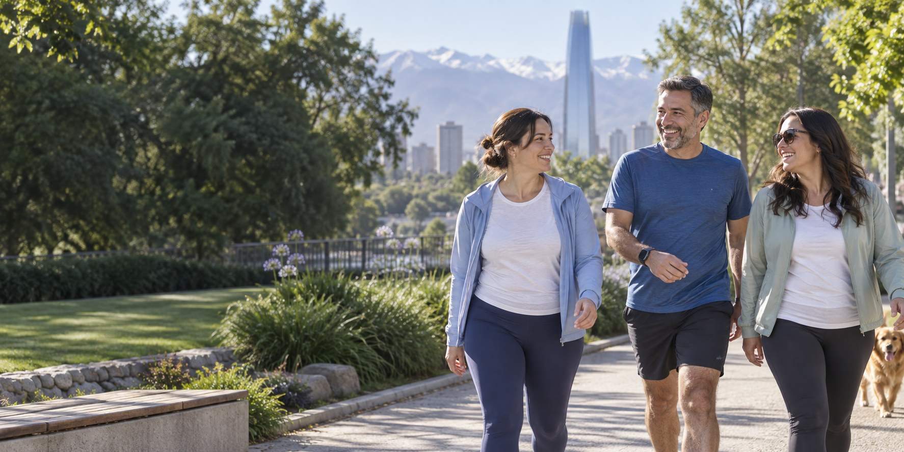 Personas adultas caminando juntas en un parque de Santiago